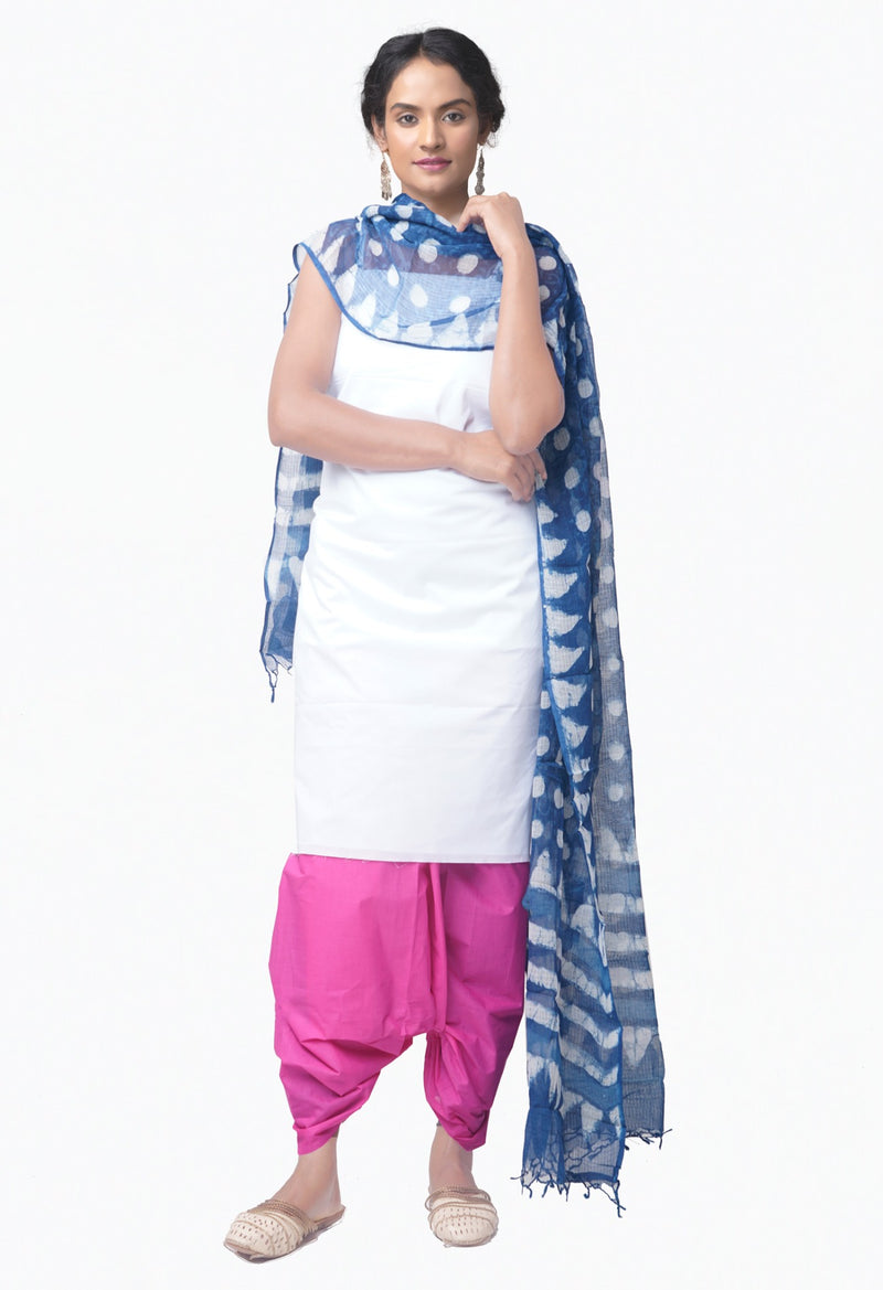 Online Shopping for Unstitched White-Pink Pure Chettinad Cotton Salwar Kameez with Weaving from Tamil nadu at Unnatisilks.comIndia
