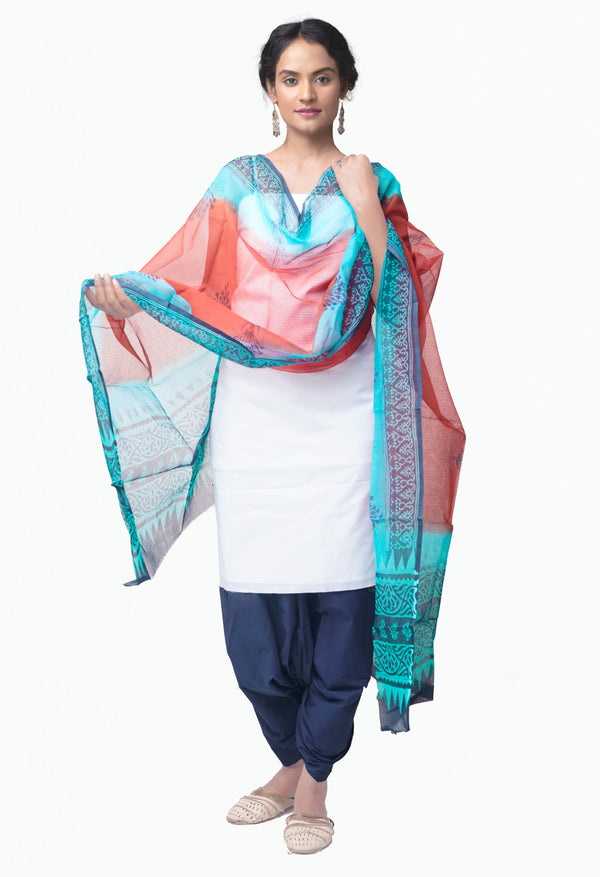 Online Shopping for Unstitched White-Navy Blue Pure Chettinad Cotton Salwar Kameez with Weaving from Tamil nadu at Unnatisilks.comIndia
