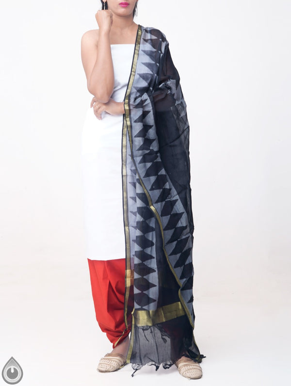 Online Shopping for Unstitched White-Red Pure Chettinad Cotton Salwar Kameez with Weaving from Tamil nadu at Unnatisilks.comIndia
