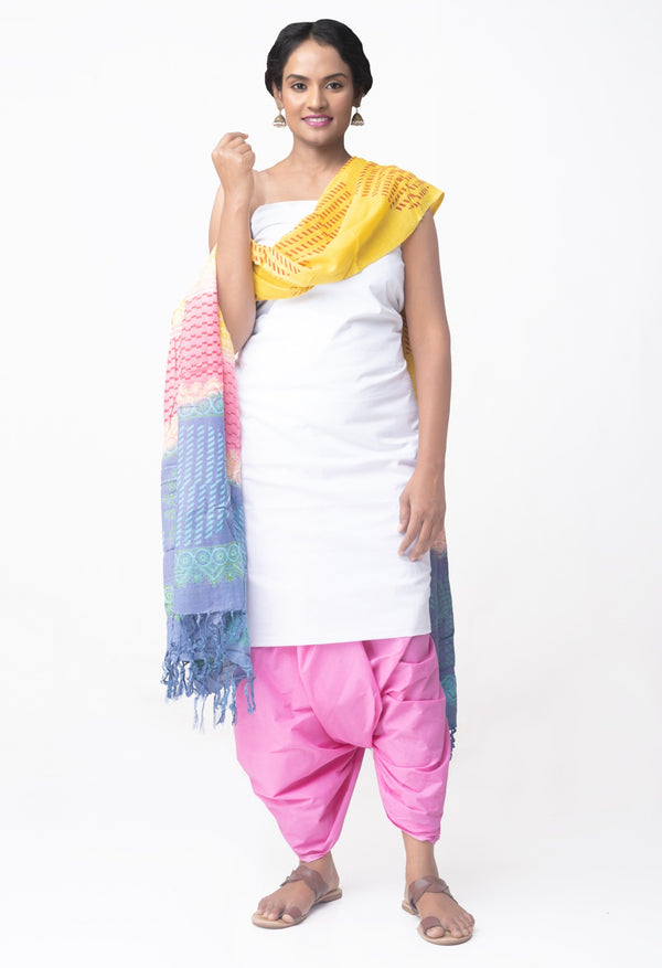 Online Shopping for Unstitched White-Pink Pure Chettinad Cotton Salwar Kameez with Weaving from Tamil nadu at Unnatisilks.comIndia

