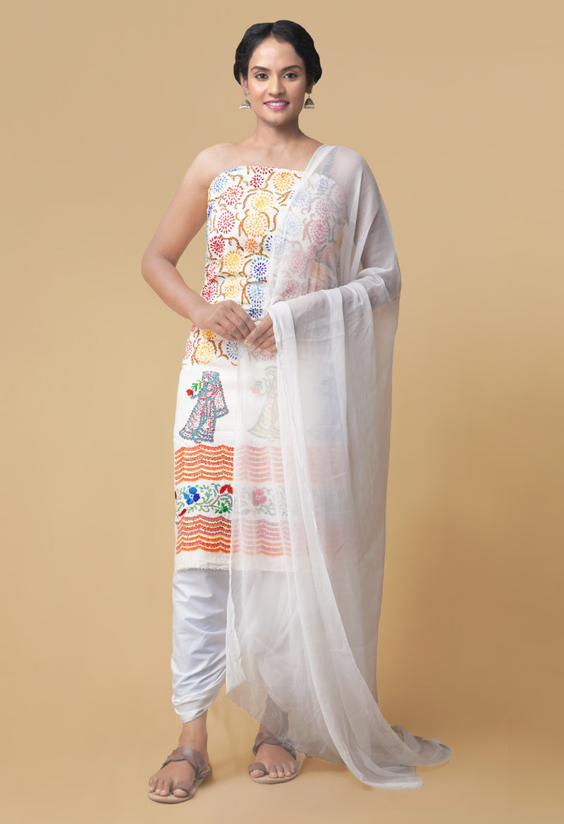Online Shopping for Unstitched Ivory Pure Handwoven Phulkari Cotton Salwar Kameez with Phulkari from Punjab at Unnatisilks.comIndia
