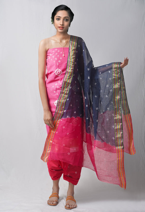 Unstitched Pink Pure Bandhani Cotton Salwar Kameez –PR8803
