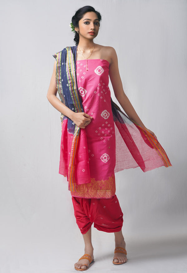 Online Shopping for Unstitched Unstitched Cerise-Teal Pure Bandhani Cotton Salwar Kameez –PR8803  with Tie and Dye Bandhani. from Rajastan at Unnatisilks.com India
