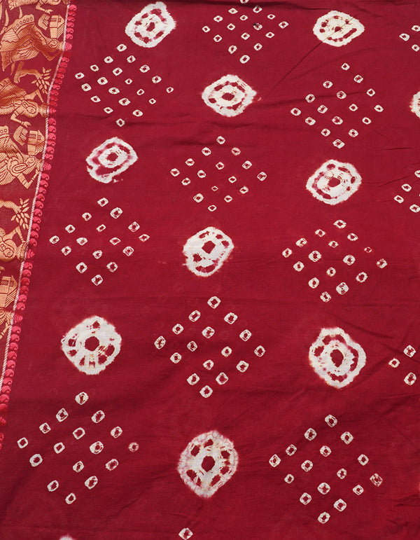 Online Shopping for Unstitched Maroon-Ochre Pure Bandhani Cotton Salwar Kameez –PR8820 with Tie and Dye Bandhani from Rajasthan at Unnatisilks.com India
