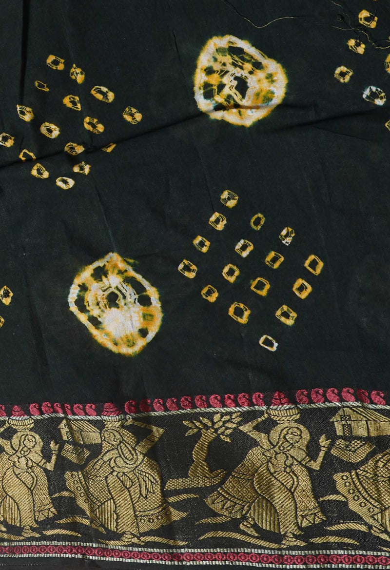 Unstitched Dark Green-Ochre Pure Bandhani Cotton Salwar Kameez –PR8830