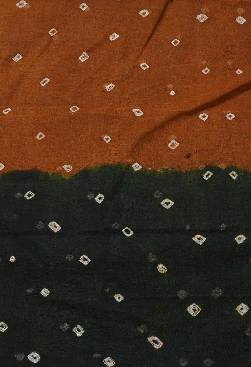 Unstitched Dark Green-Ochre Pure Bandhani Cotton Salwar Kameez –PR8830
