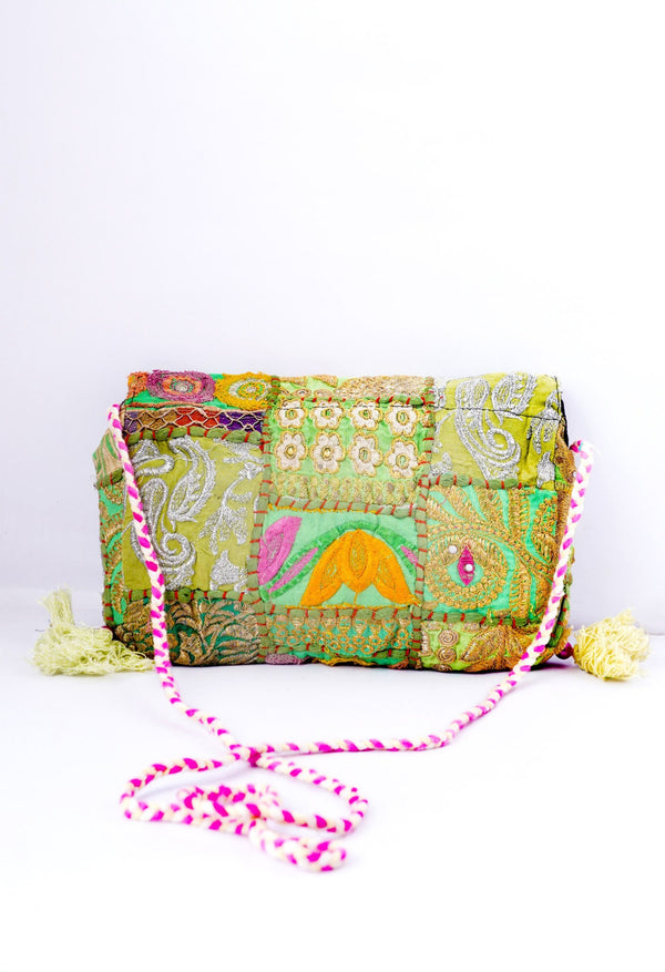 Online Shopping for Green Indian Handicraft Embroidered Hand Bag with Weaving from Rajasthan at Unnatisilks.com India_x000D_
