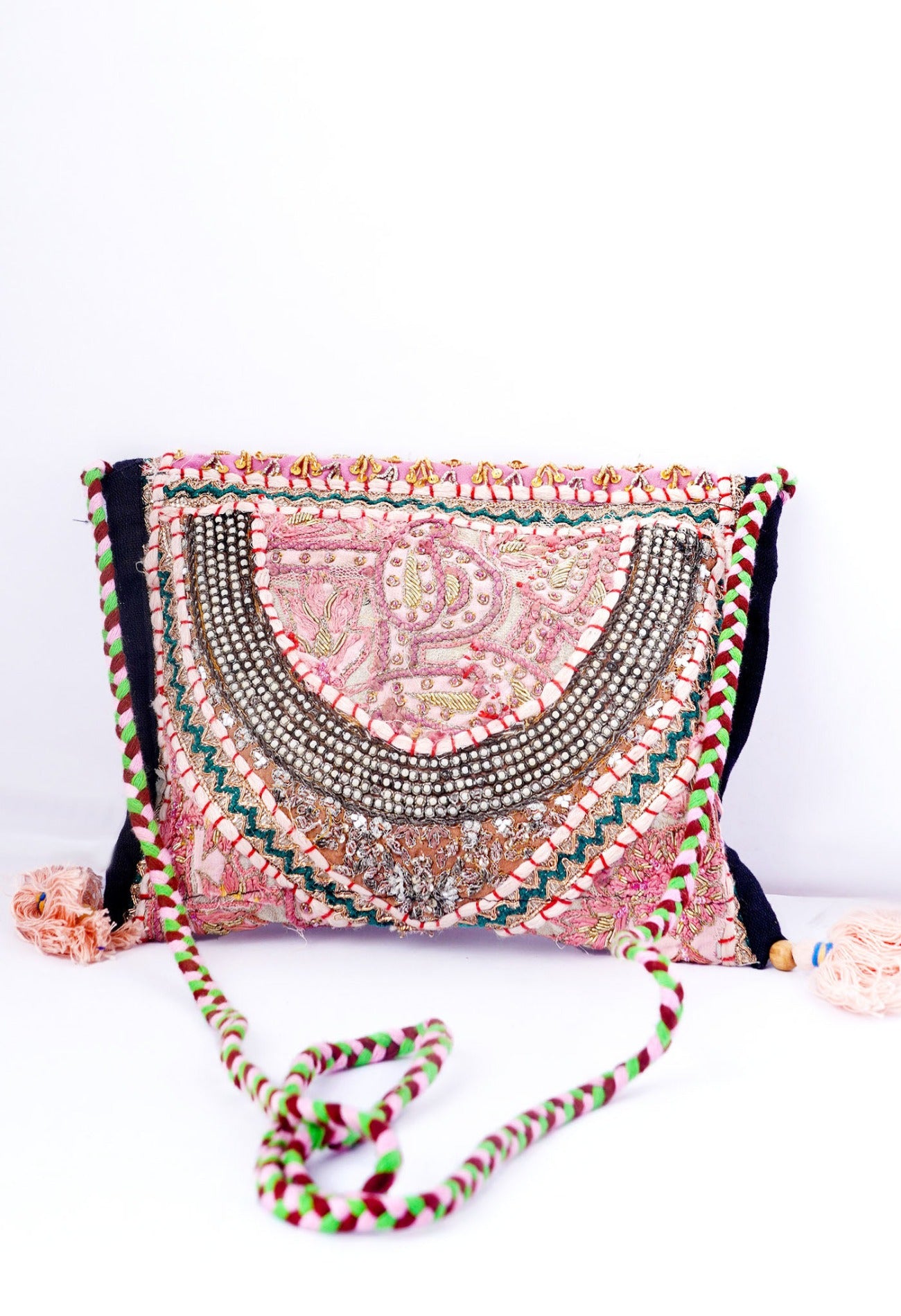 Online Shopping for Pink Indian Handicraft Embroidered Hand Bag with Weaving from Rajasthan at Unnatisilks.com India_x000D_
