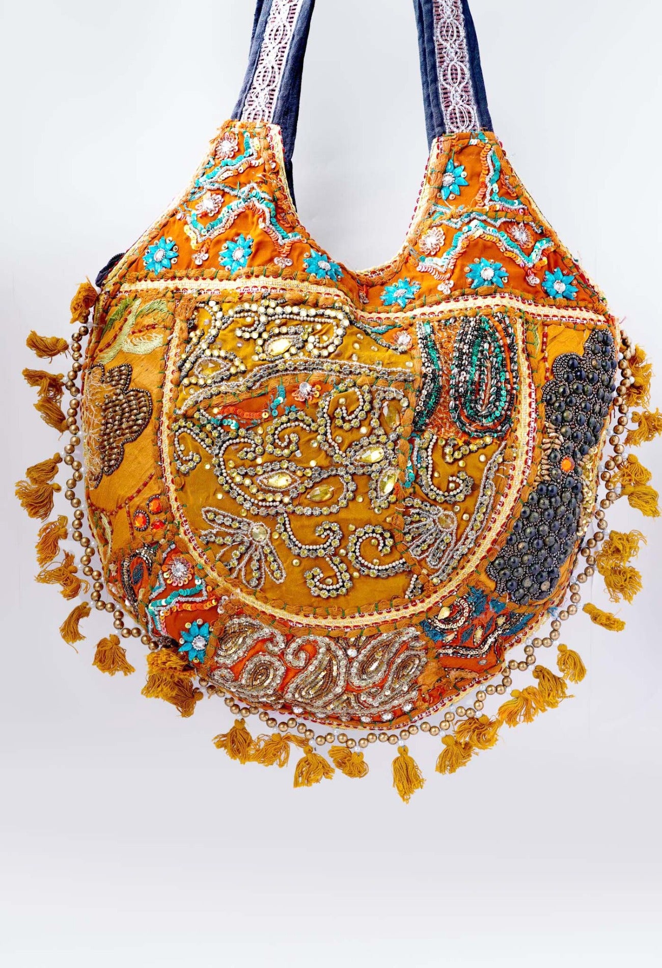 Online Shopping for Yellow Indian Handicraft Embroidered Hand Bag with Weaving from Rajasthan at Unnatisilks.com India