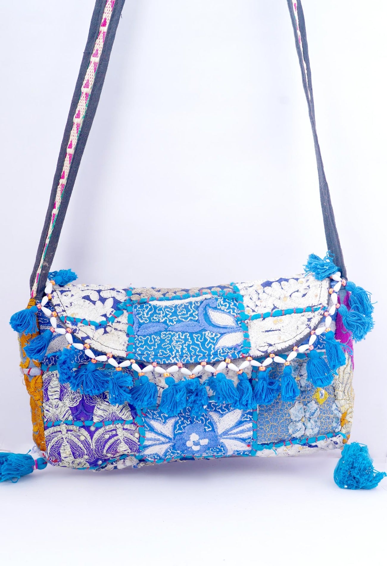 Online Shopping for Blue Indian Handicraft Embroidered Hand Bag with Weaving from Rajasthan at Unnatisilks.com India_x000D_
