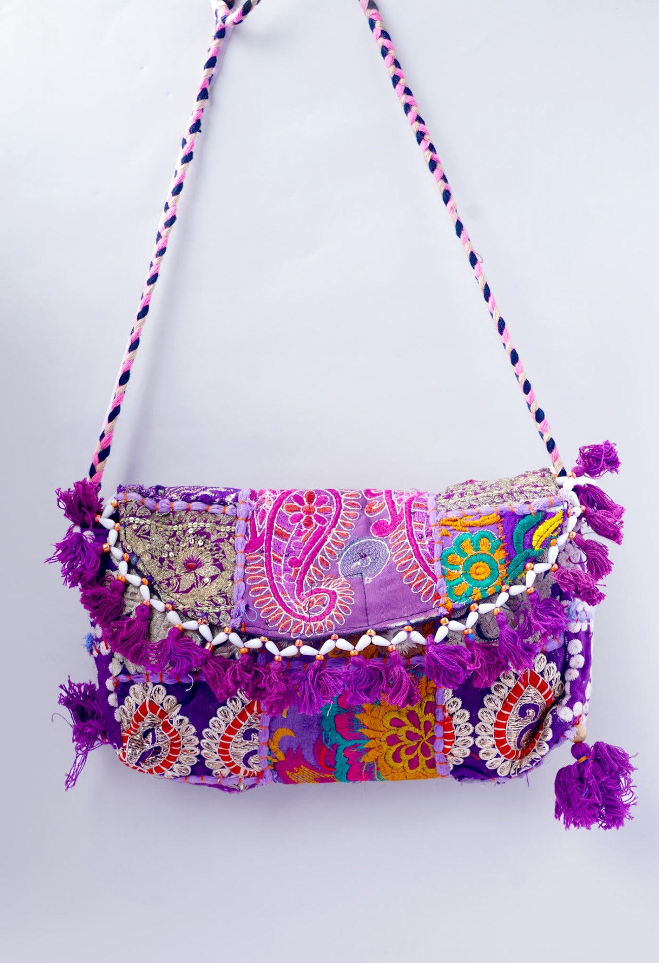 Online Shopping for Purple Indian Handicraft Embroidered Hand Bag with Weaving from Rajasthan at Unnatisilks.com India_x000D_
