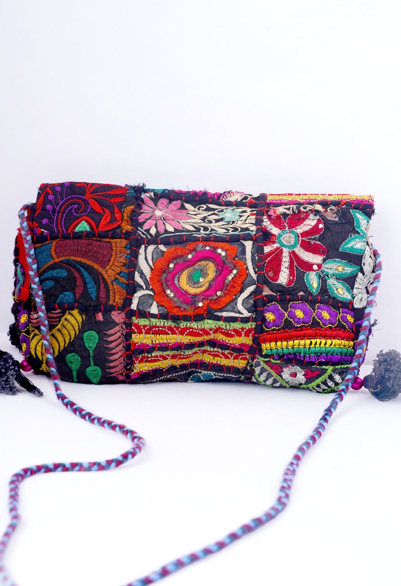 Online Shopping for Black Indian Handicraft Embroidered Hand Bag with Weaving from Rajasthan at Unnatisilks.com India_x000D_
