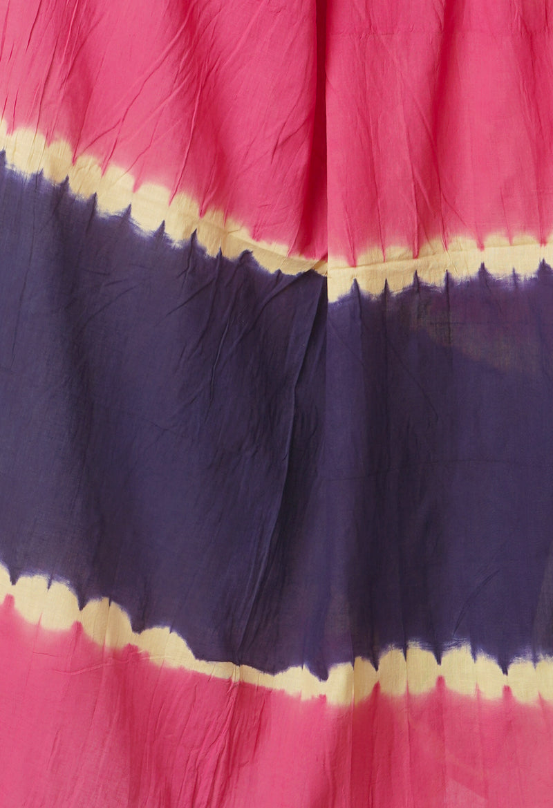 Pink-Navy Blue Pure Tie- Dye Shibori Cotton Dupatta-UDS3640