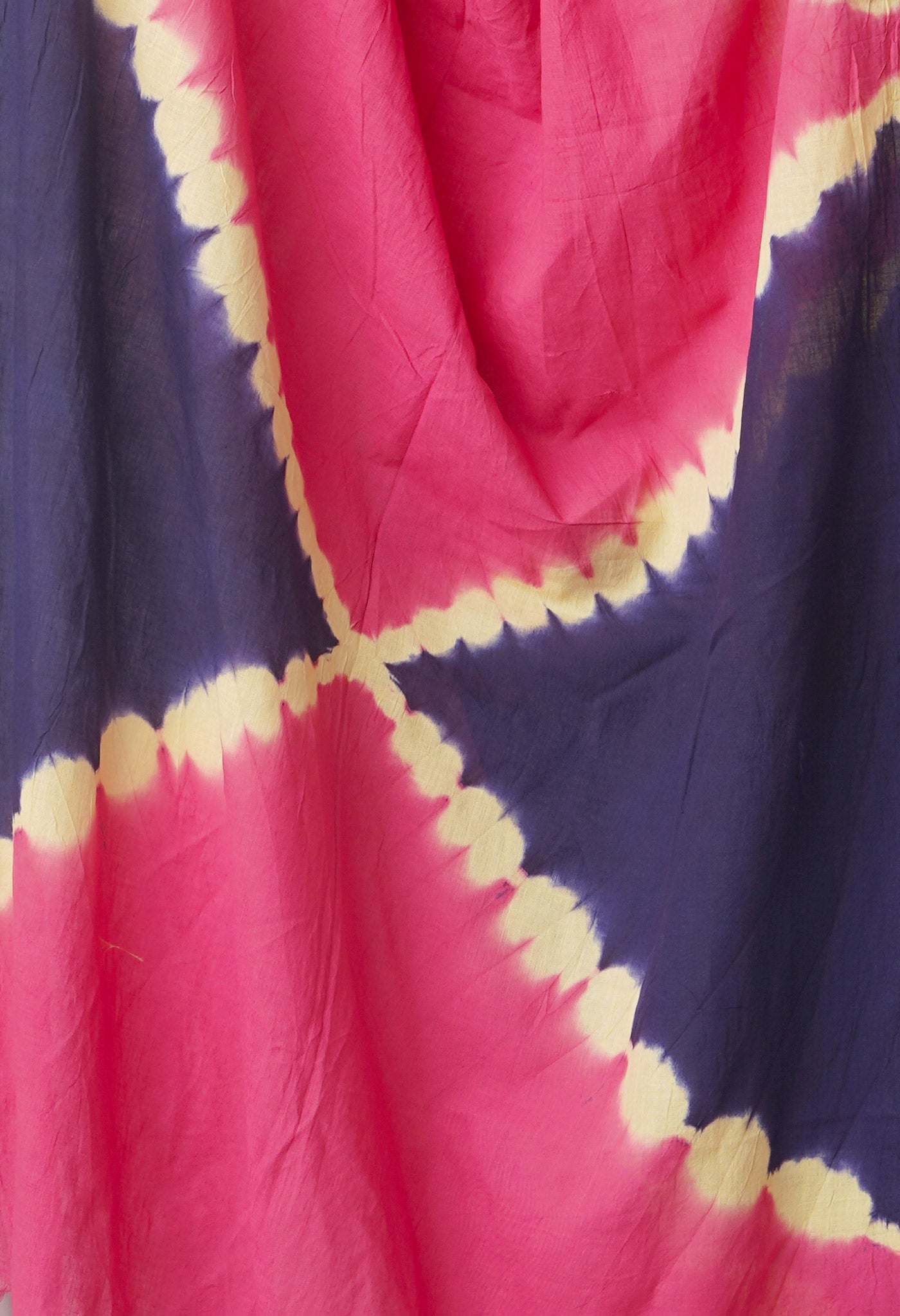 Pink-Navy Blue Pure Tie- Dye Shibori Cotton Dupatta-UDS3653