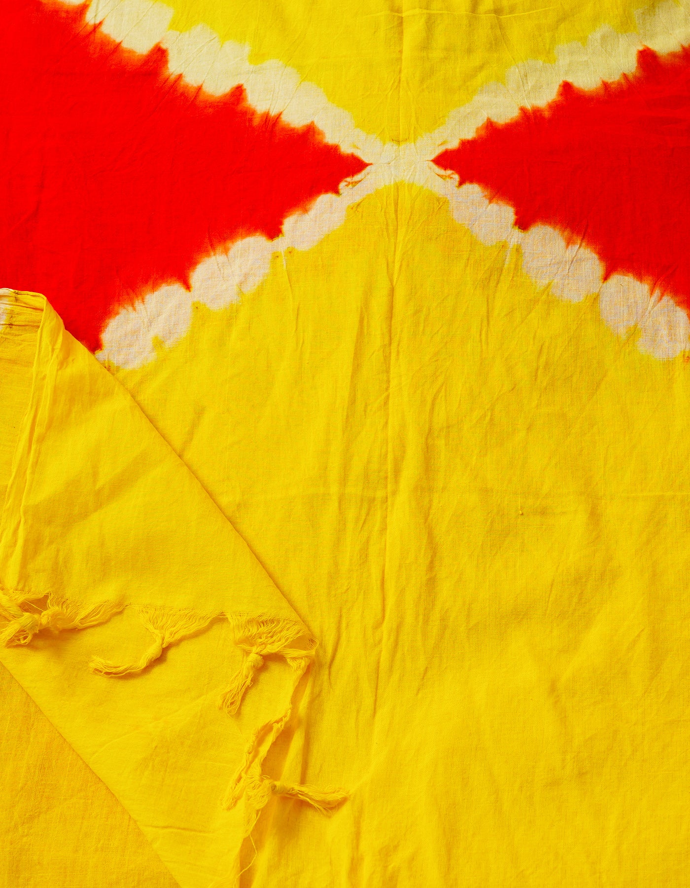 Yellow-Orange Pure Tie- Dye Shibori Cotton Dupatta-UDS3660