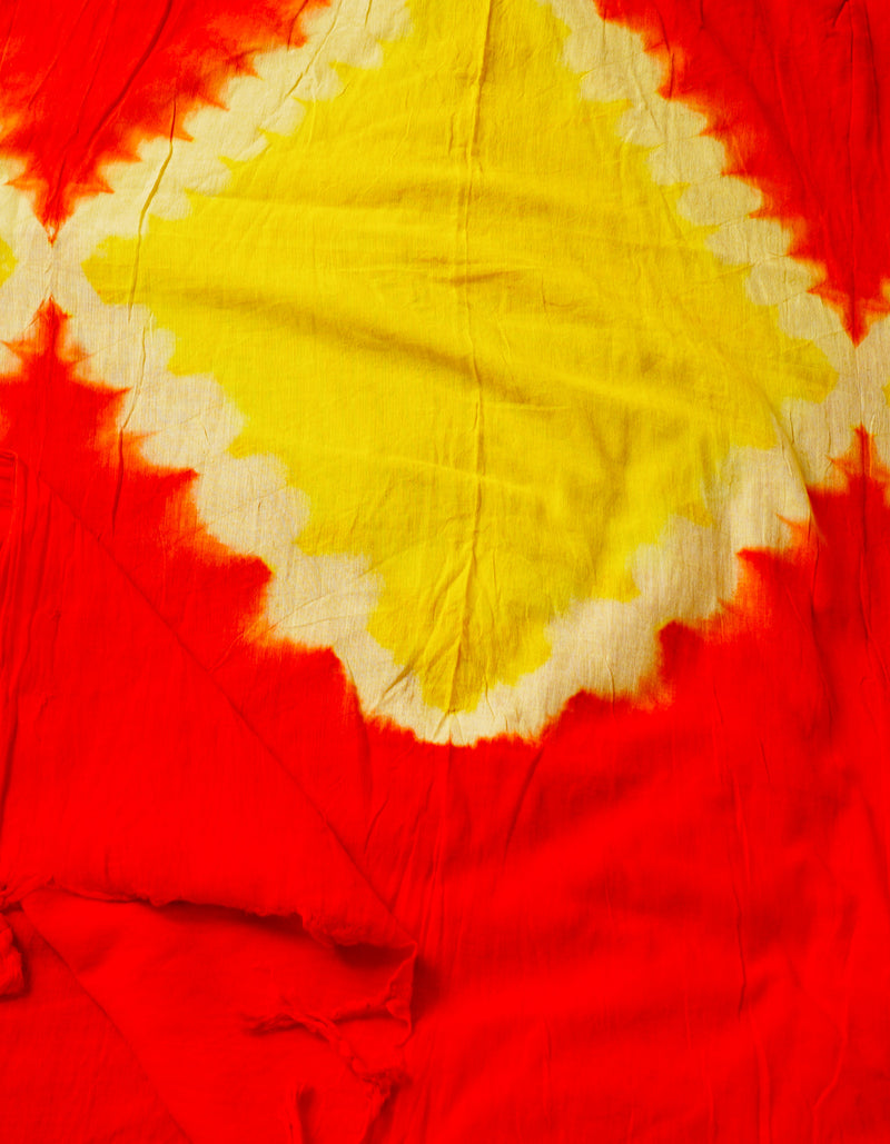 Yellow-Orange Pure Tie- Dye Shibori Cotton Dupatta-UDS3662