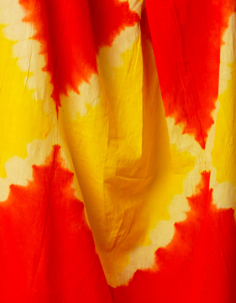 Yellow-Orange Pure Tie- Dye Shibori Cotton Dupatta-UDS3662