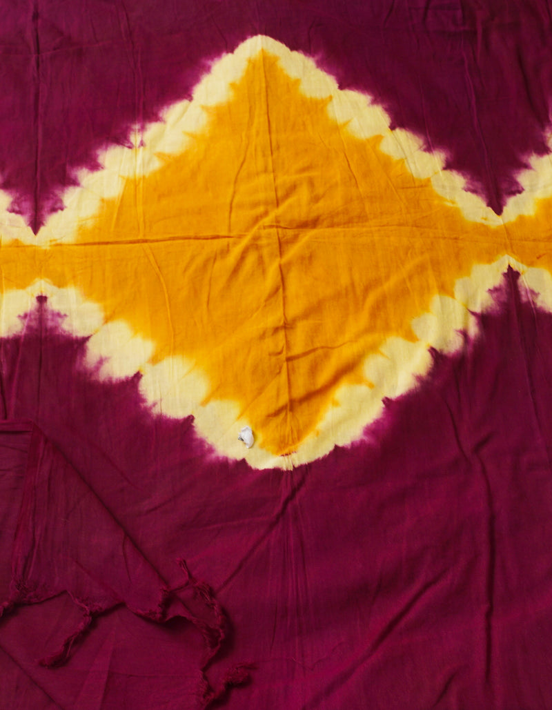 Brown-Dark Purple Pure Tie- Dye Shibori Cotton Dupatta-UDS3663