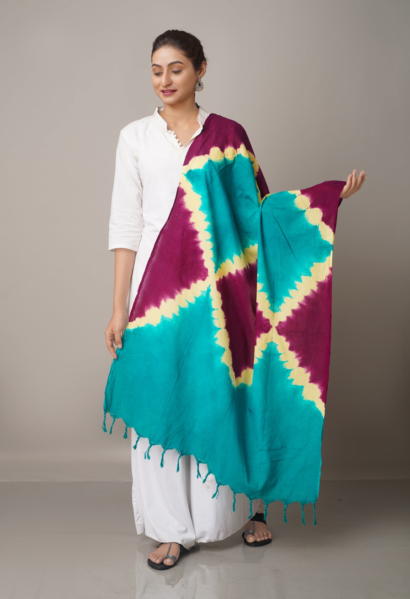 Multi Pure Tie- Dye Shibori Cotton Dupatta-UDS3664