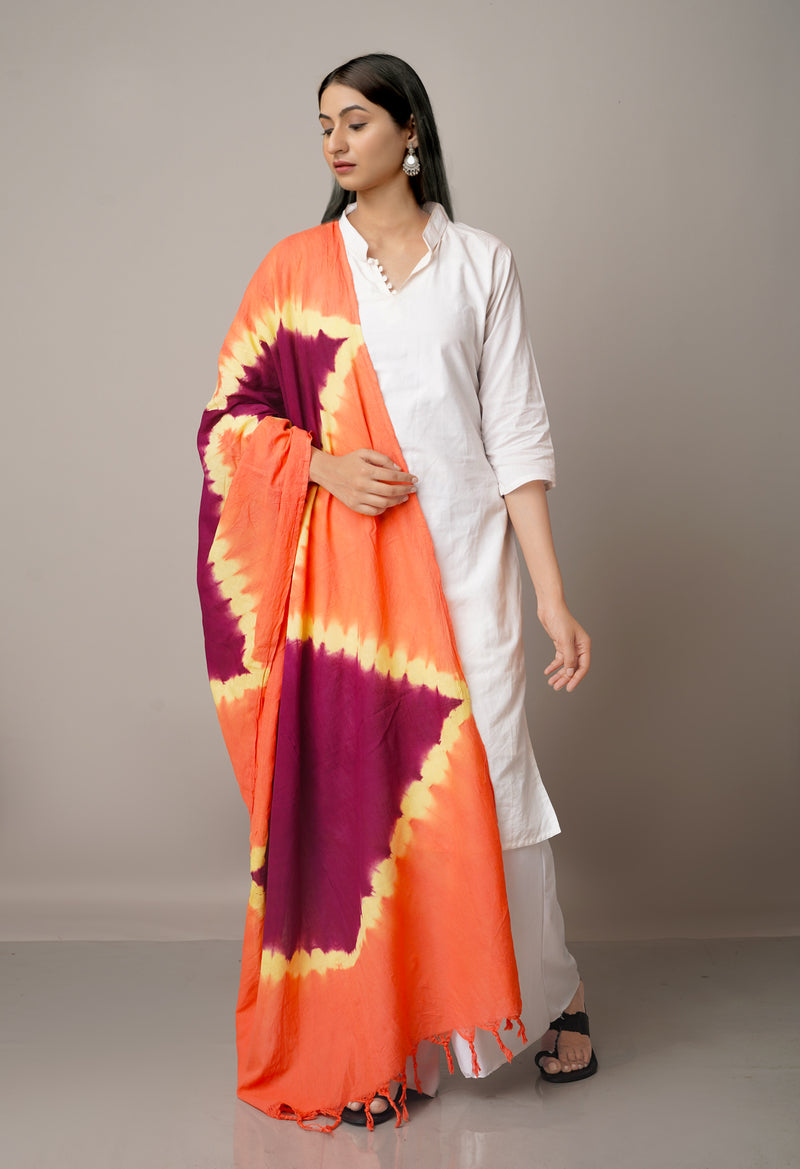 Dark Purple-Baby Pink Pure Tie- Dye Shibori Cotton Dupatta-UDS3665