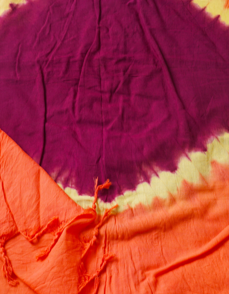 Dark Purple-Baby Pink Pure Tie- Dye Shibori Cotton Dupatta-UDS3665