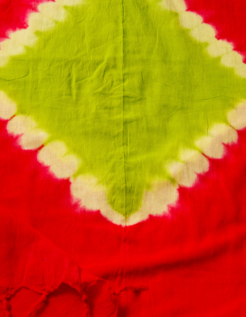 Red-Green Pure Tie- Dye Shibori Cotton Dupatta-UDS3666