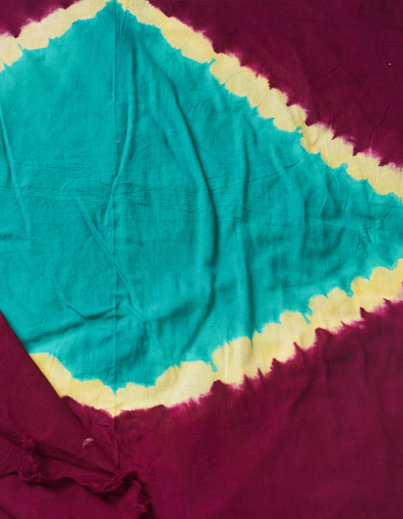 Dark Purple-Green Pure Tie- Dye Shibori Cotton Dupatta-UDS3667
