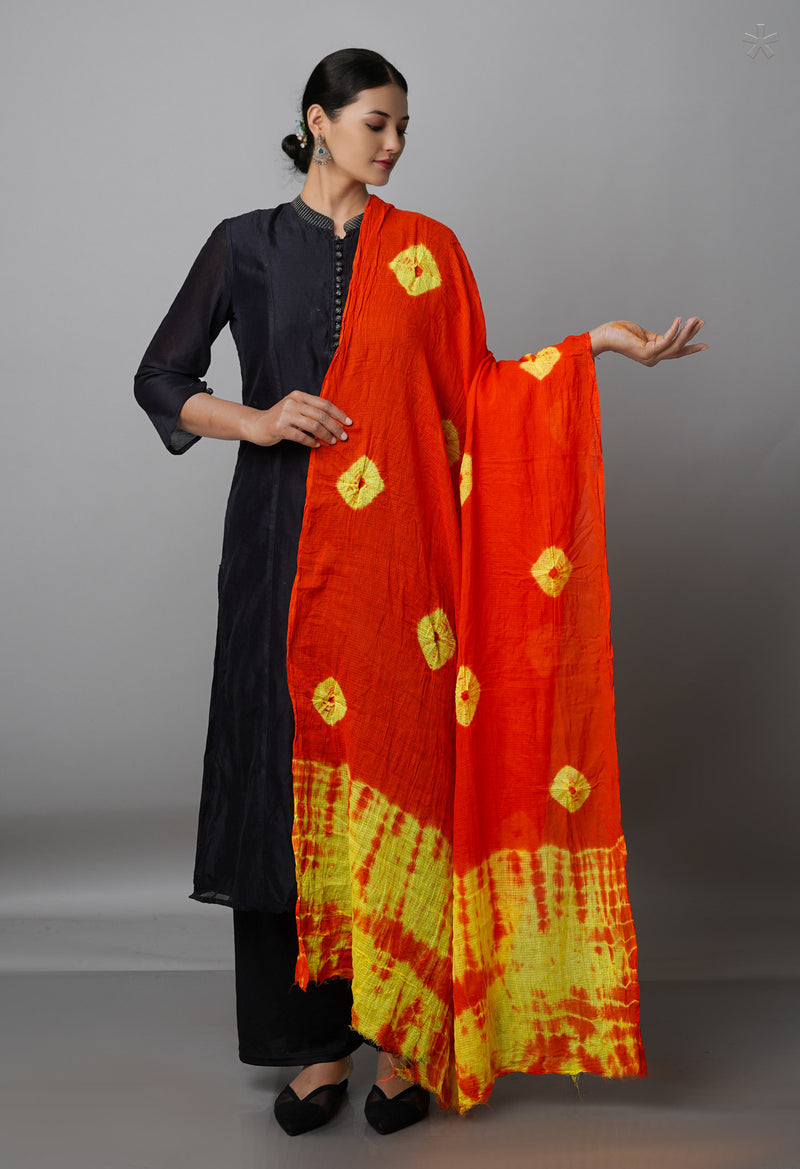 Orange Pure Tie- Dye Shibori Kota Dupatta-UDS3674