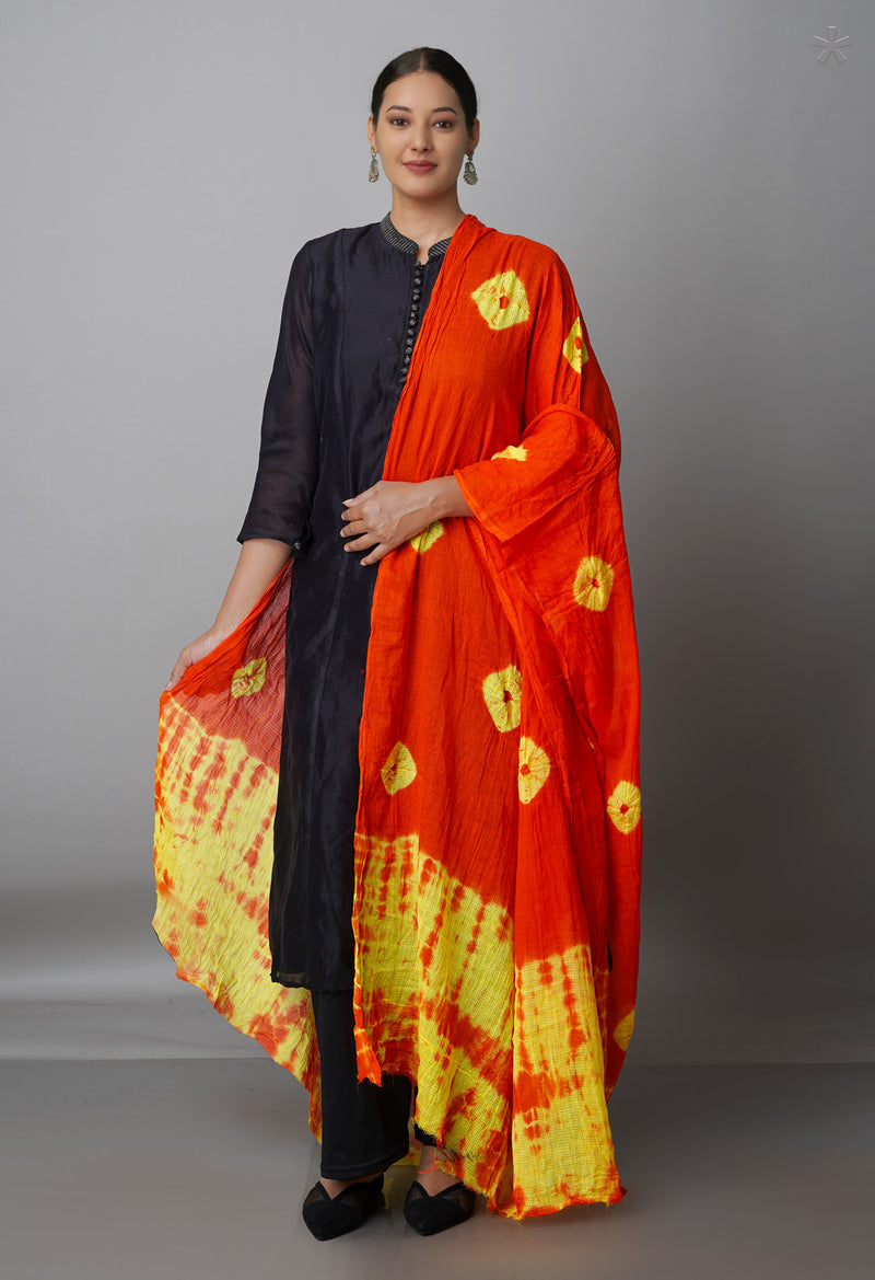 Orange Pure Tie- Dye Shibori Kota Dupatta-UDS3674