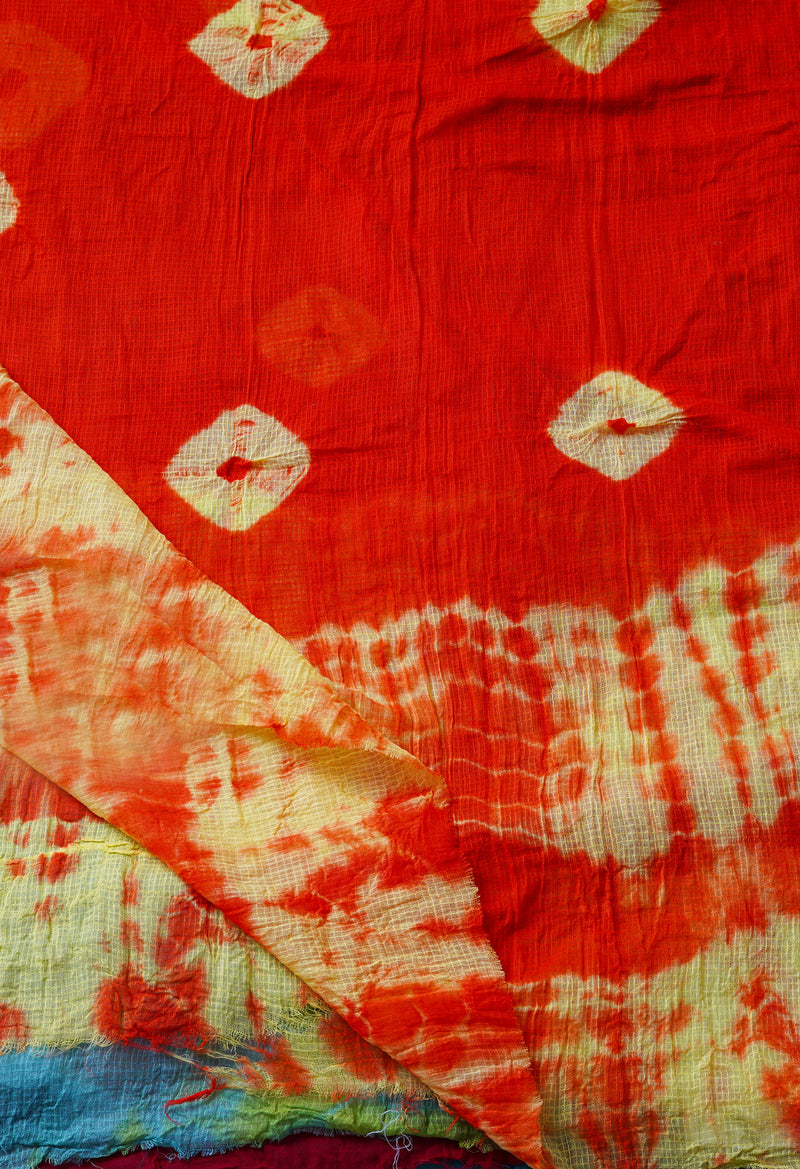 Orange Pure Tie- Dye Shibori Kota Dupatta-UDS3674
