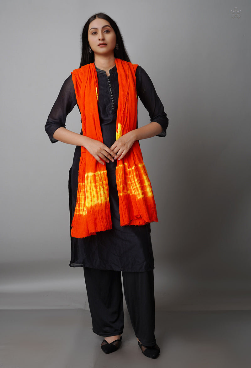Orange Pure Tie- Dye Shibori Cotton Dupatta-UDS3743