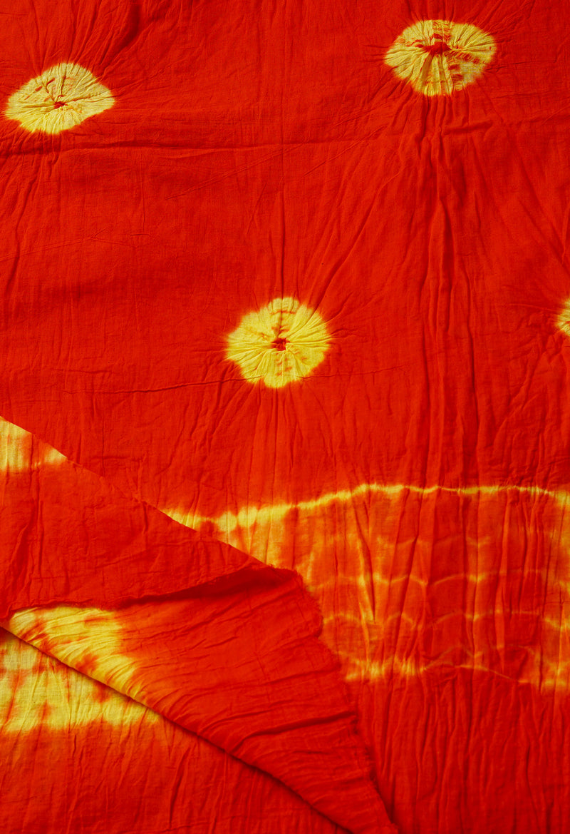 Orange Pure Tie- Dye Shibori Cotton Dupatta-UDS3743