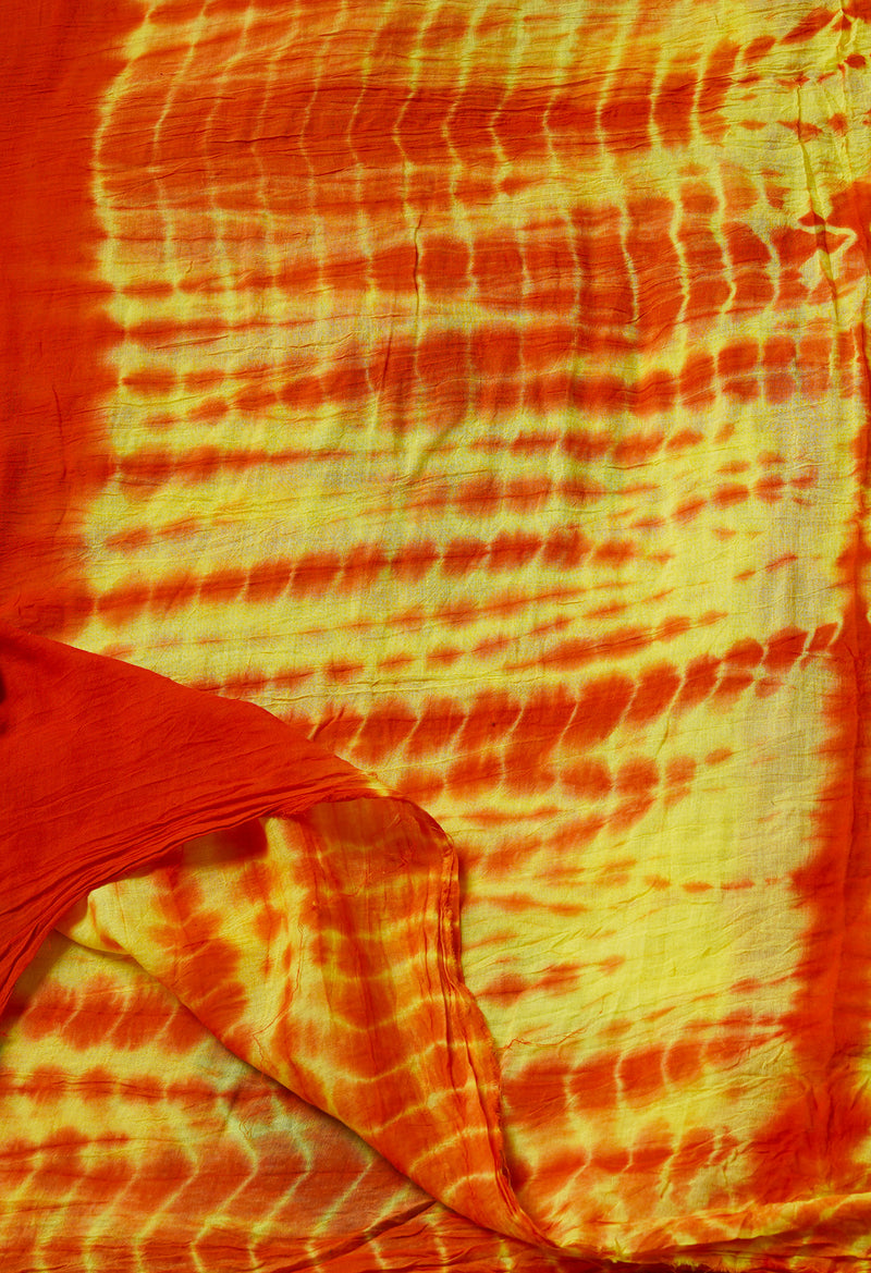 Orange Pure Tie- Dye Shibori Cotton Dupatta-UDS3745