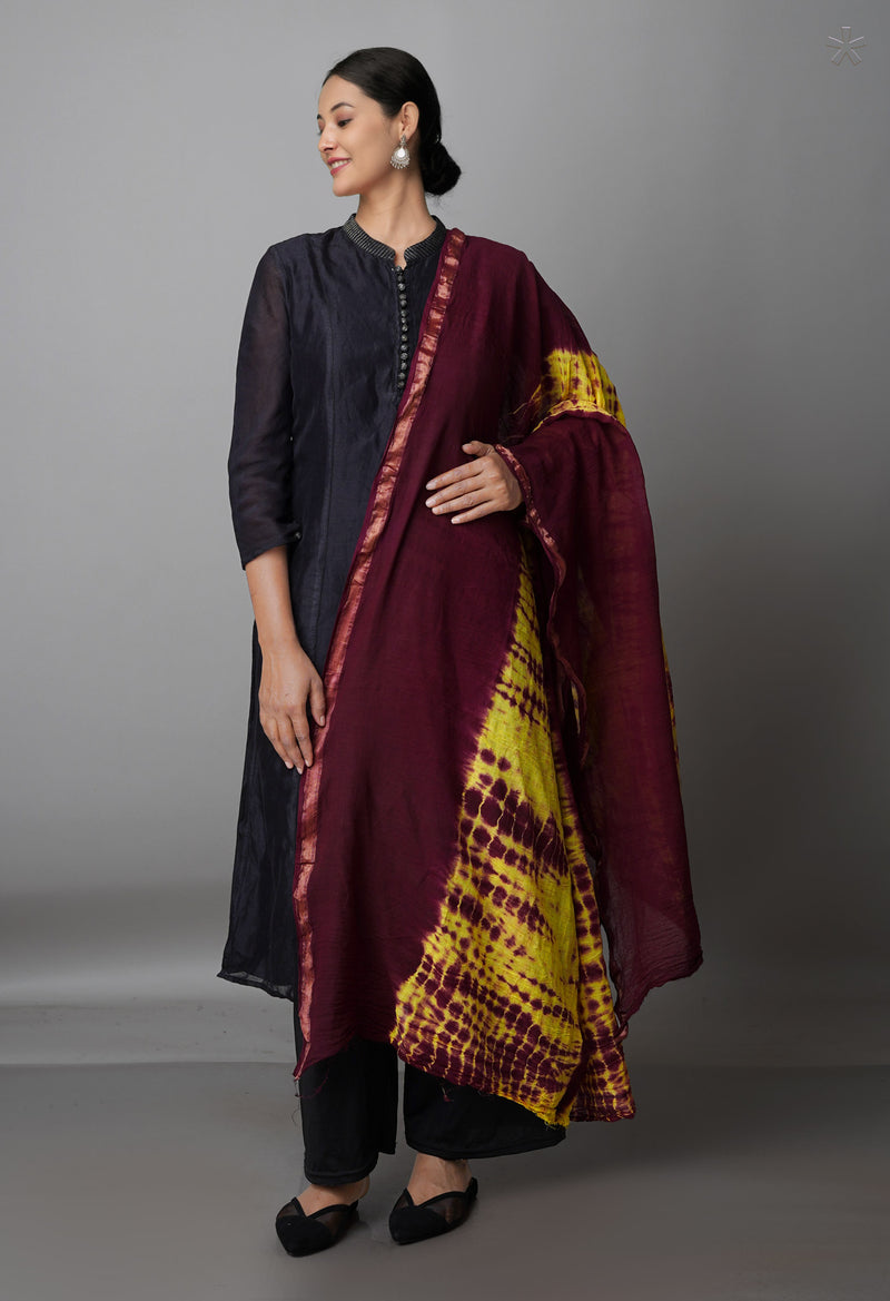 Purple Pure Tie- Dye Shibori Cotton Dupatta-UDS3748