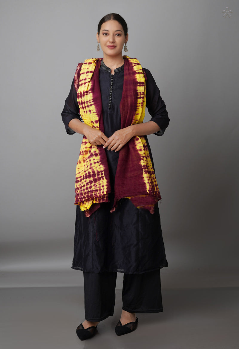 Purple Pure Tie- Dye Shibori Cotton Dupatta-UDS3748