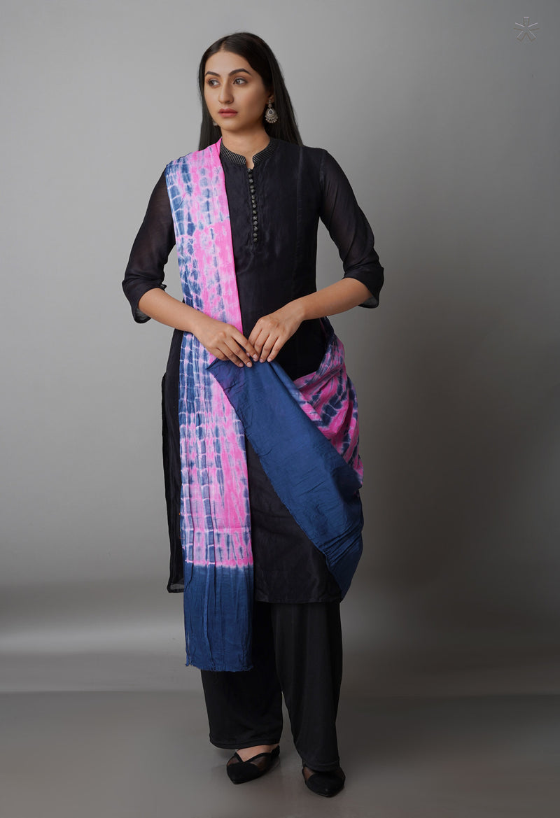 Dark Blue Pure Tie- Dye Shibori Cotton Dupatta-UDS3771