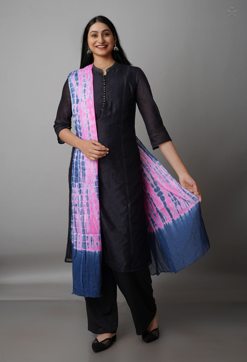 Dark Blue Pure Tie- Dye Shibori Cotton Dupatta-UDS3771