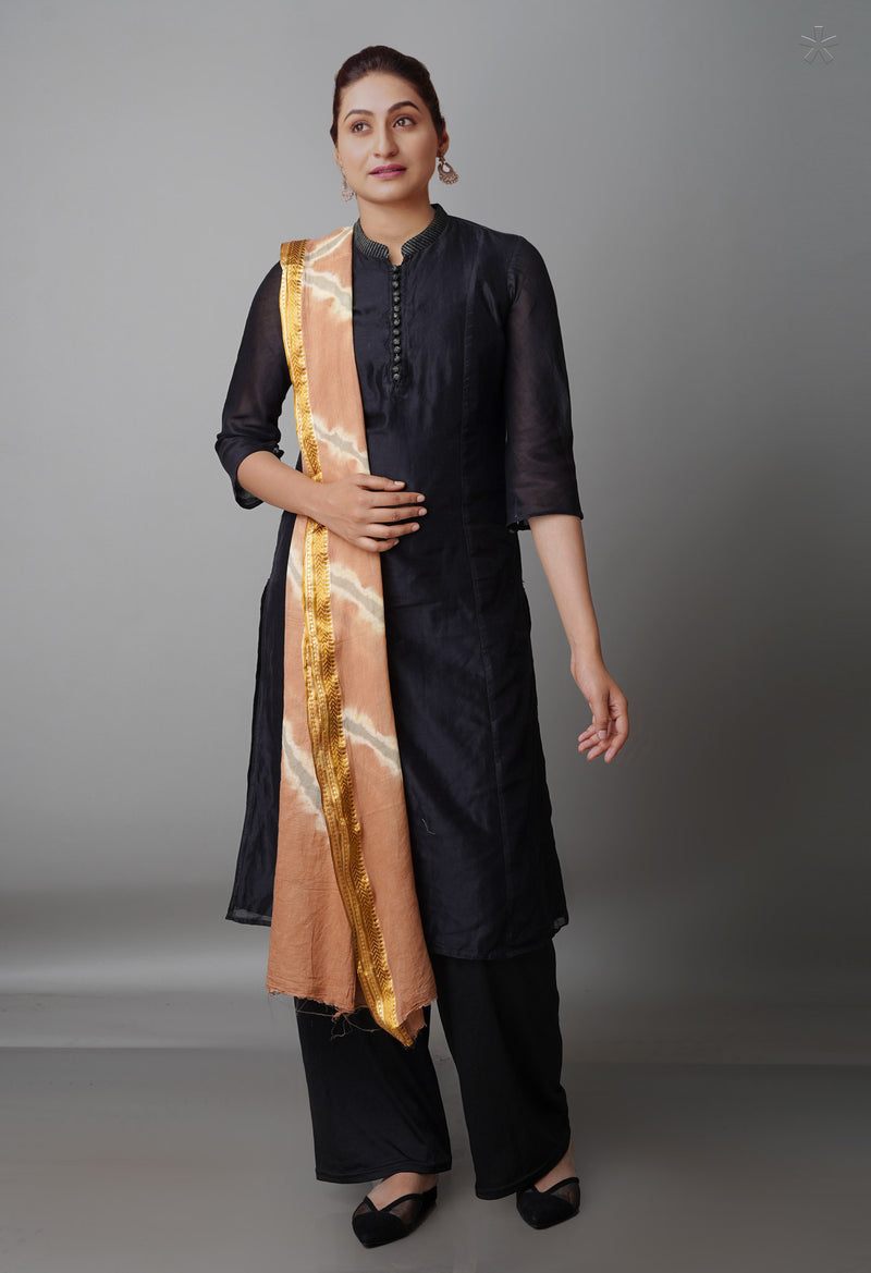 Light Brown Pure Tie- Dye Shibori Cotton Dupatta-UDS3773