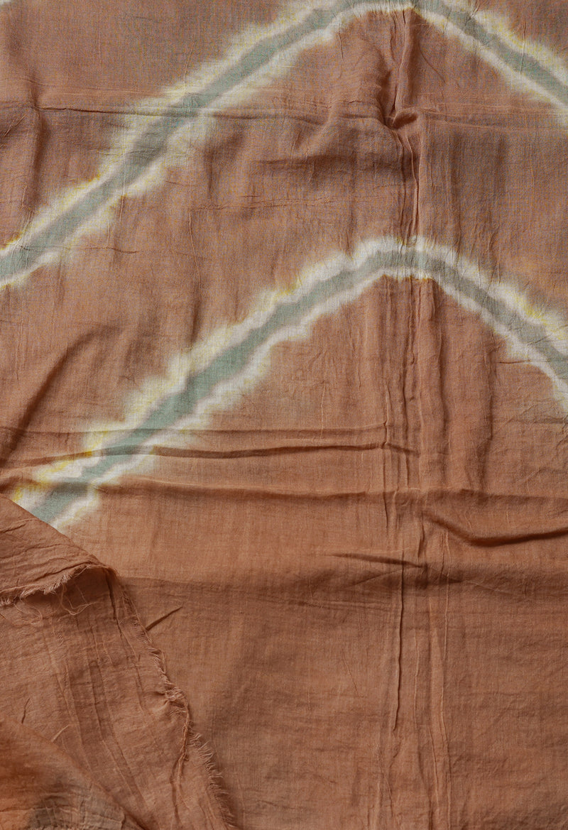 Light Brown Pure Tie- Dye Shibori Cotton Dupatta-UDS3773
