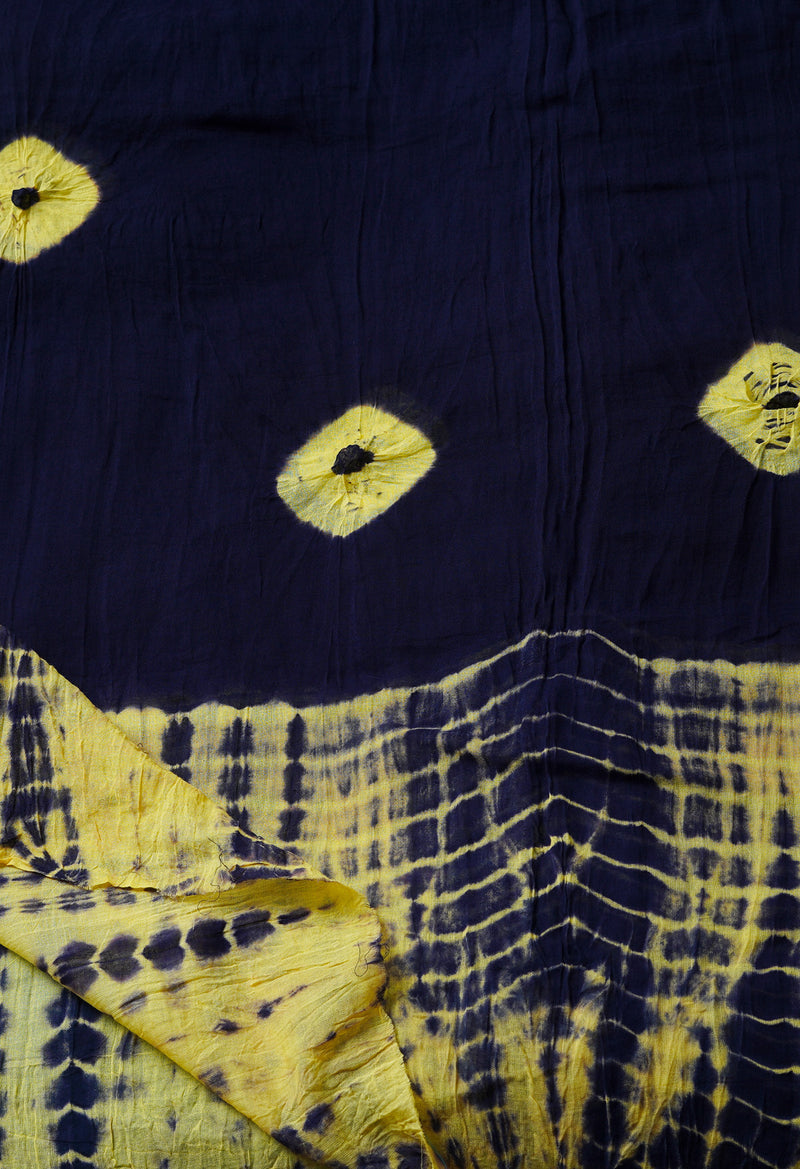 Black Pure Tie- Dye Shibori Cotton Dupatta-UDS3775