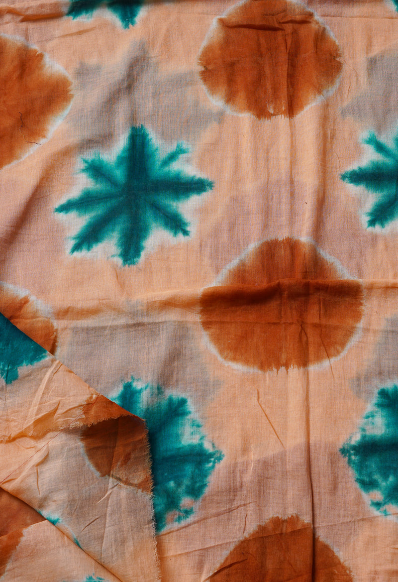 Peach Orange Pure Tie- Dye Shibori Cotton Dupatta-UDS3803