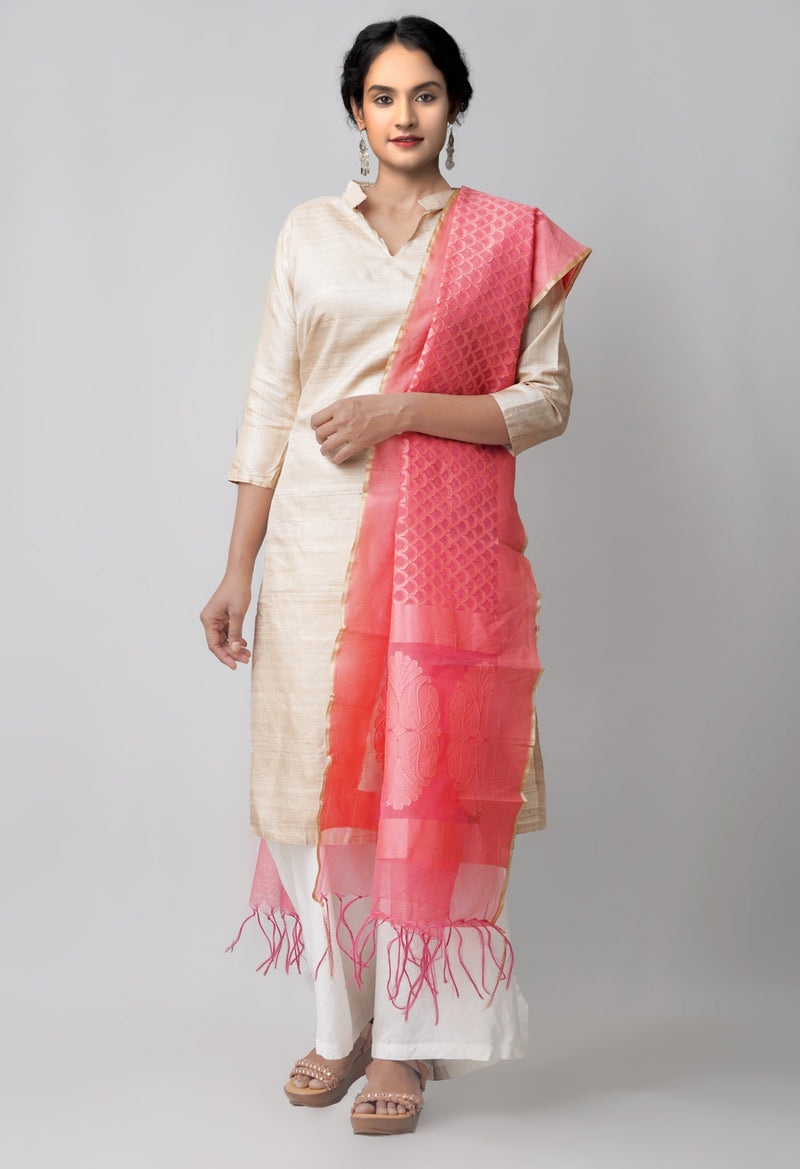 Online Shopping for Hot Pink Banarasi Jute Net Dupatta with  from Uttar Pradesh at Unnatisilks.com, India 