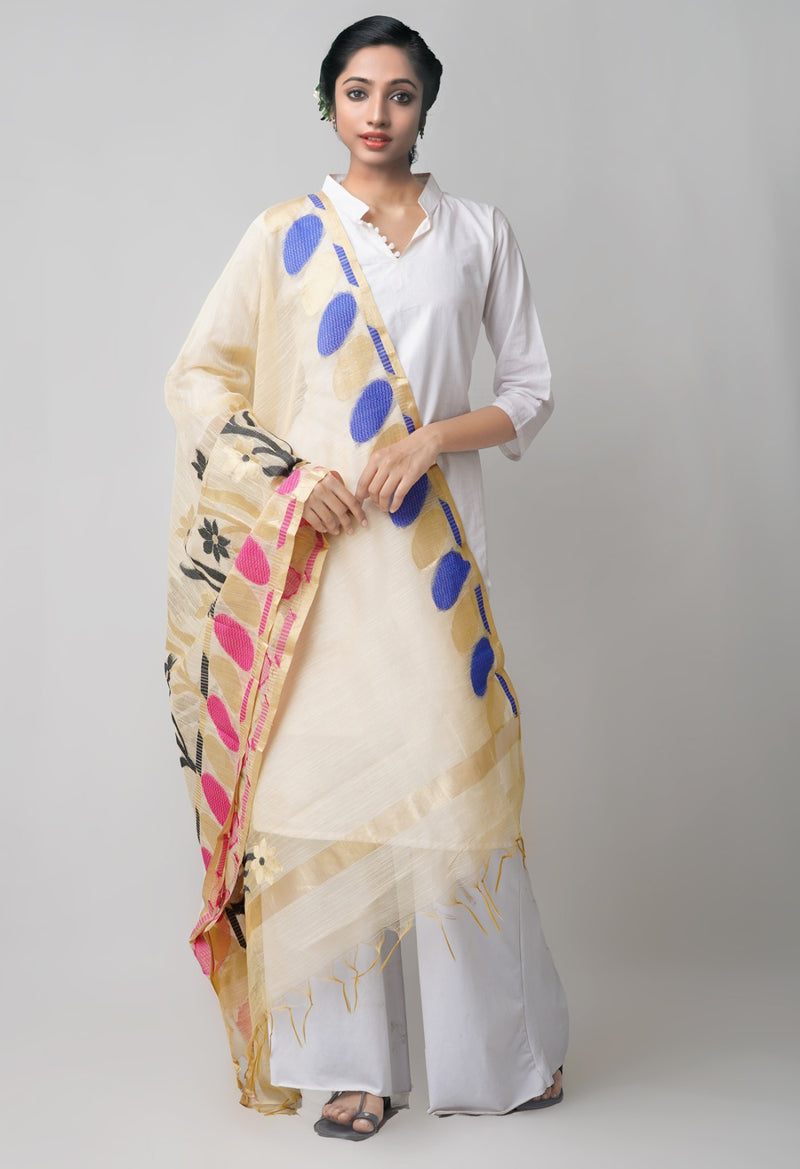 Online Shopping for Cream Banarasi Jute Sico Dupatta with Patola Weaving from Uttar Pradesh at Unnatisilks.comIndia
