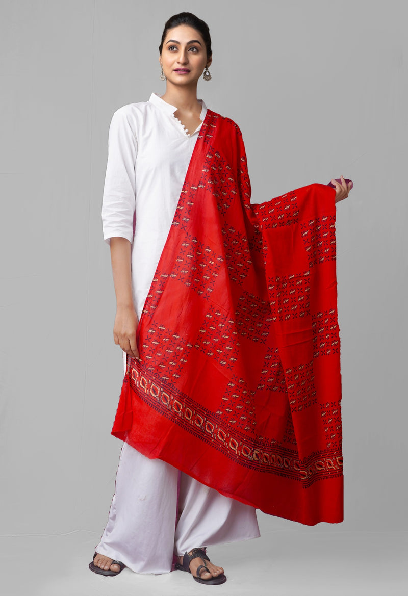 Online Shopping for Red Pure Ajrakh Cotton Dupatta  with Ajrakh Prints from Rajasthan at Unnatisilks.comIndia