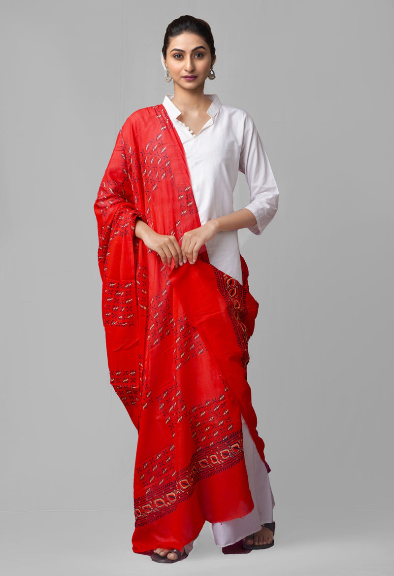 Online Shopping for Red Pure Ajrakh Cotton Dupatta  with Ajrakh Prints from Rajasthan at Unnatisilks.comIndia