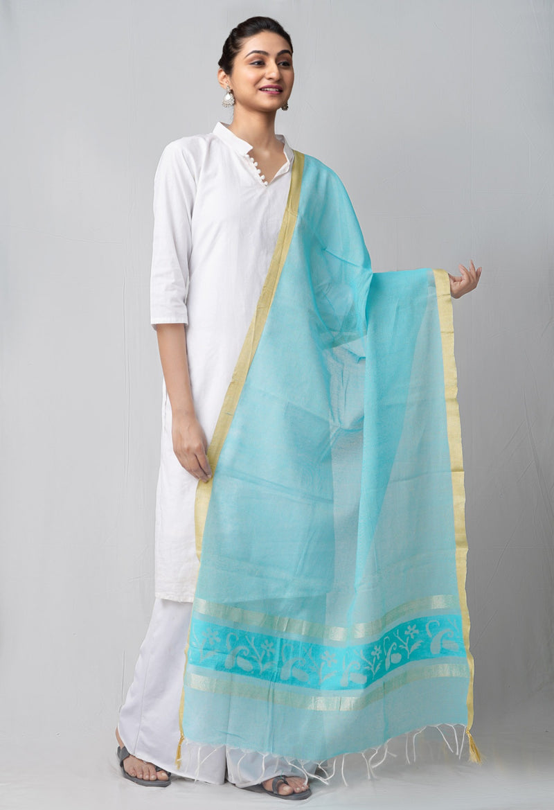 Online Shopping for Blue Banarasi Jute Net Dupatta with Weaving from Uttar Pradesh at Unnatisilks.com India