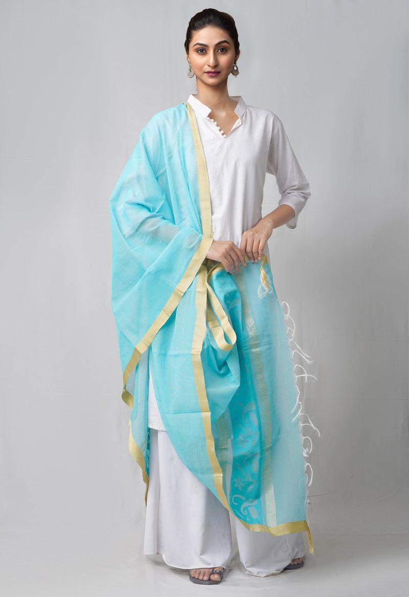 Online Shopping for Blue Banarasi Jute Net Dupatta with Weaving from Uttar Pradesh at Unnatisilks.com India