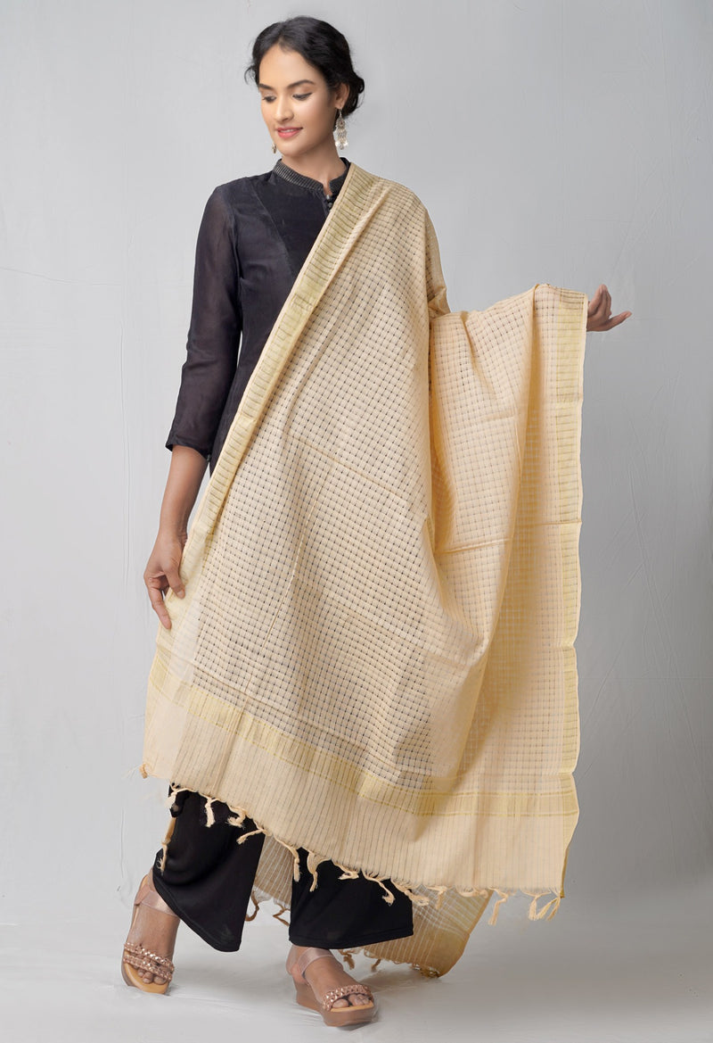 Online Shopping for Brown Pure Mangalagiri Cotton Dupatta with Weaving from Andhra Pradesh at Unnatisilks.com India