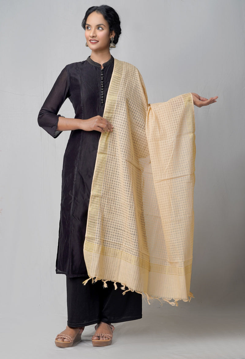 Online Shopping for Brown Pure Mangalagiri Cotton Dupatta with Weaving from Andhra Pradesh at Unnatisilks.com India