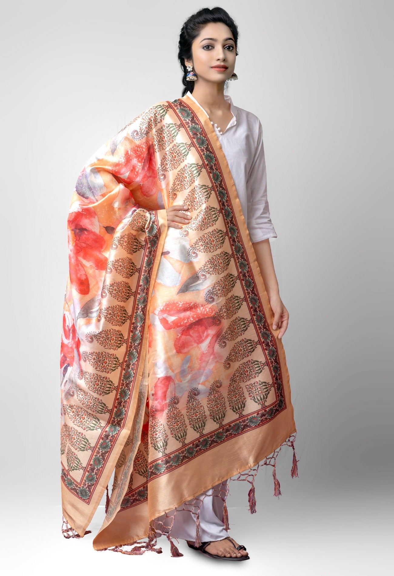 Online Shopping for Beige Digital Printed Art Silk Dupatta with Digital Prints from Rajasthan at Unnatisilks.comIndia